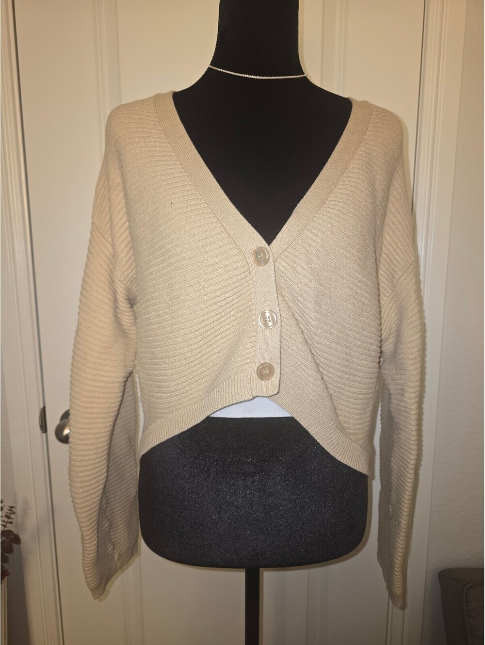 Sofia Jeans by Sofia Vergara Beige Ribbed Button-Up Cardigan XL